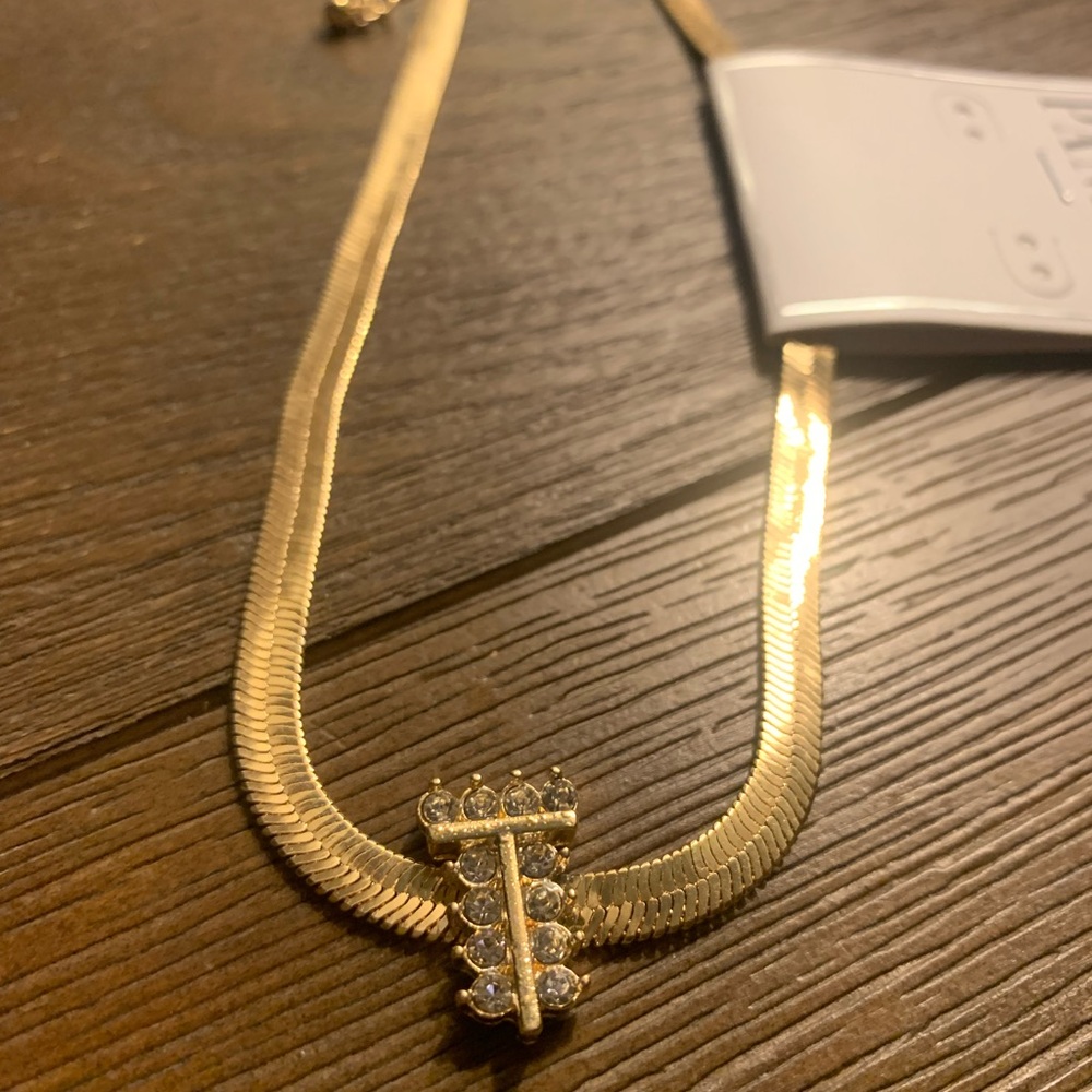 Gold Herringbone “T” Initial Necklace
